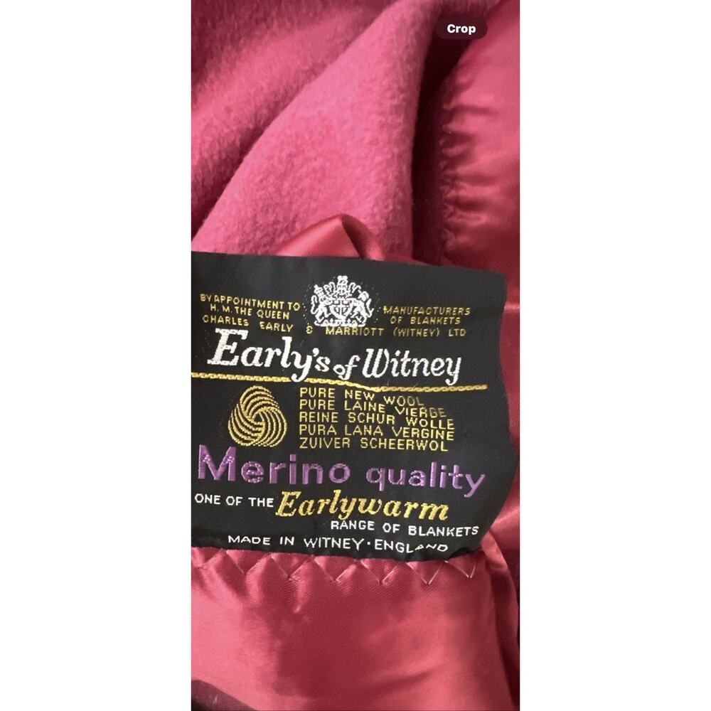 VINTAGE EARLY'S OF WITNEY England Pure MERINO WOOL SATIN EDGE BLANKET 93x70 Red